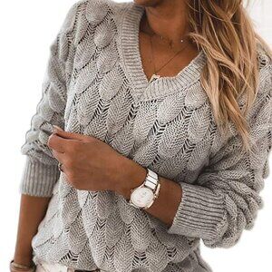 Women's V Neck Long Sleeve Pullover Sweater Lightweight Knit Sweaters Novelty Sw